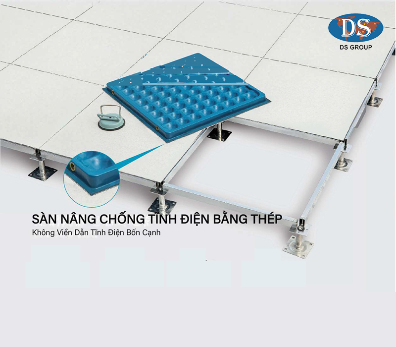 Sàn nâng chống tĩnh điện toàn thép không viền dẫn tĩnh điện bốn cạnh