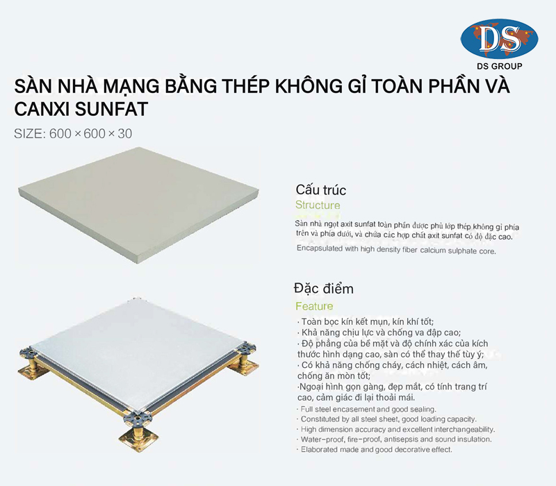 Sàn nhà mạng bằng thép không gỉ toàn phần và canxi sunfat